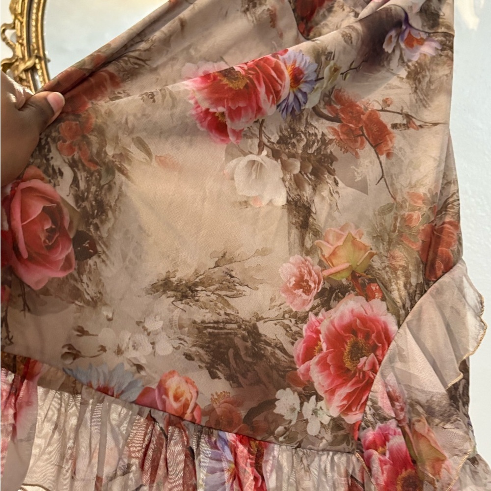 Romantic Sheer Floral Maxi Panel in Rose and Taupe - Picture 4 of 7